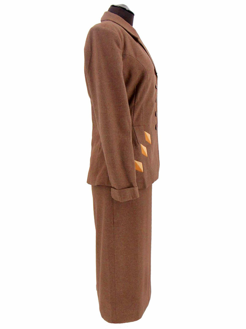 1940s Vintage Majestic Skirt Suit in Quail Brown