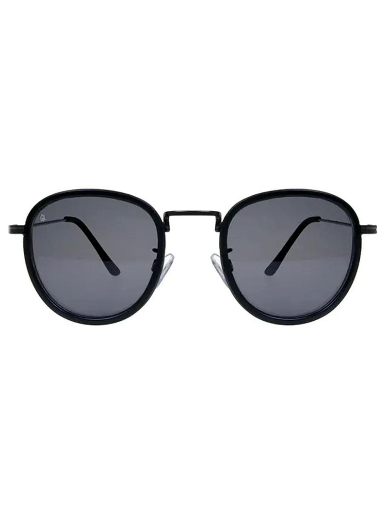 Matte Black Polarised Round Retro Sunglasses
