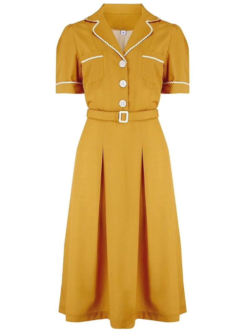 Vintage Style Mustard Yellow Shirtwaister Ric-Rac Dress