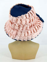 1960s Vintage Pink Raffia Detail Blue Hat