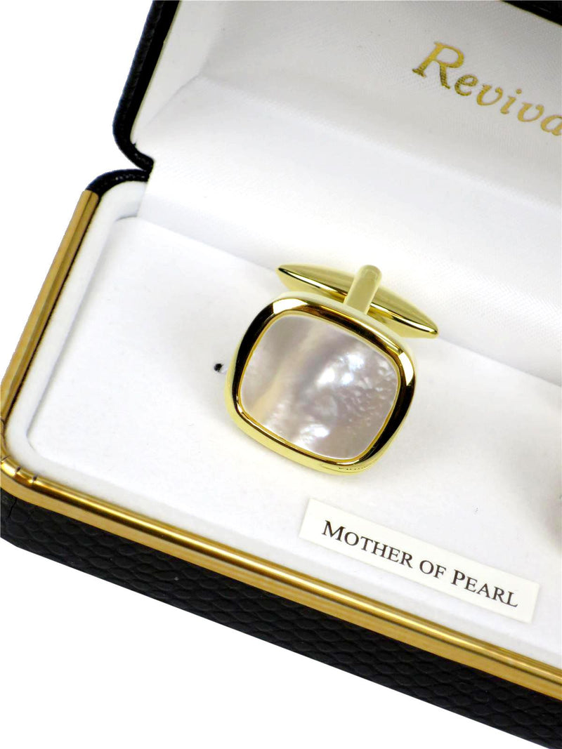 Gold & Mother Of Pearl Vintage Look Cufflinks