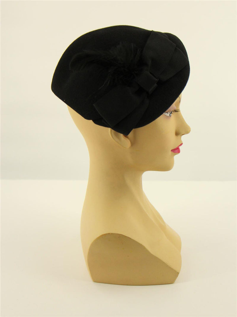 Black 40s Look Half Hat With Large Bow