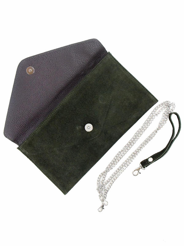 Olive Real Suede Vintage Look Envelope Clutch Bag