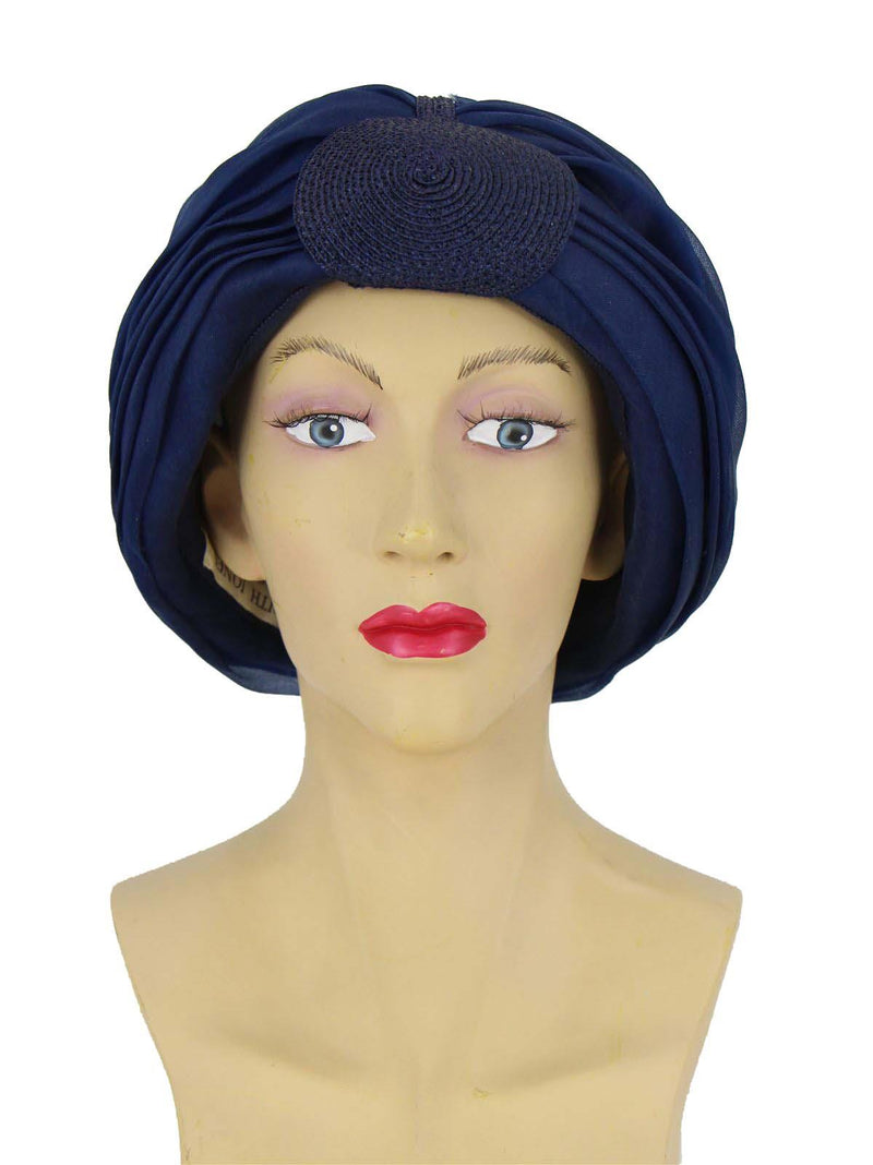 Navy Ruched & Woven 1960s Vintage Hat