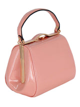 Soft Pink Vintage Look Glossy Patent Frame Bag