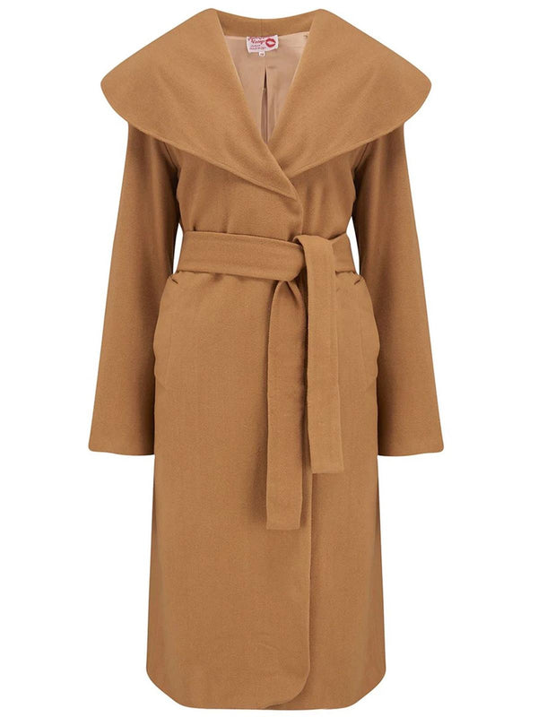 Classic Hollywood 1940s 1950s Style Camel Wrap Coat