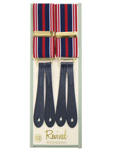 Red & Blue Stripe Button Braces with Blue Leather Loops