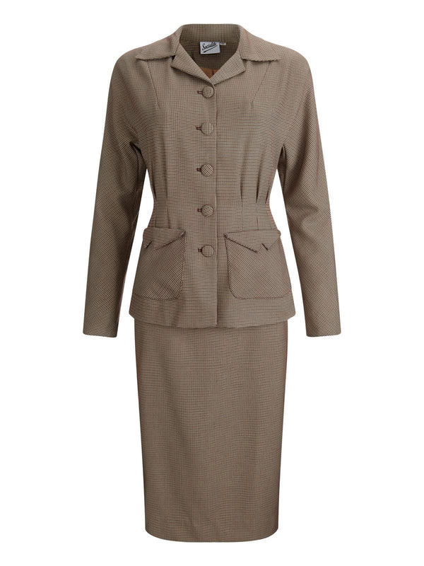 1940s Vintage Victory Skirt Suit in Brown Check