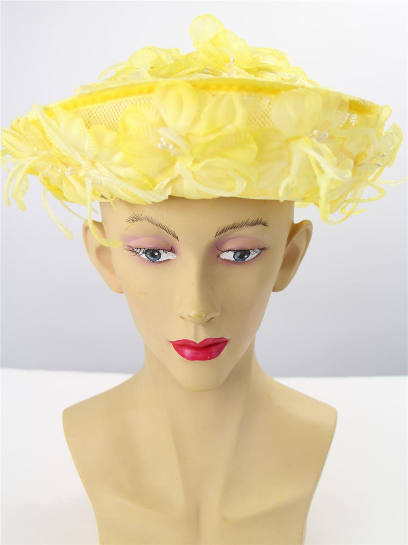 Lemon Yellow 1960s Floral Net Hat