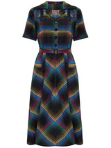 Vintage Style Colourful Grid Print Shirtwaist Dress
