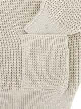 Stone Beige Waffle Knit V-Neck Vintage Style Cardigan