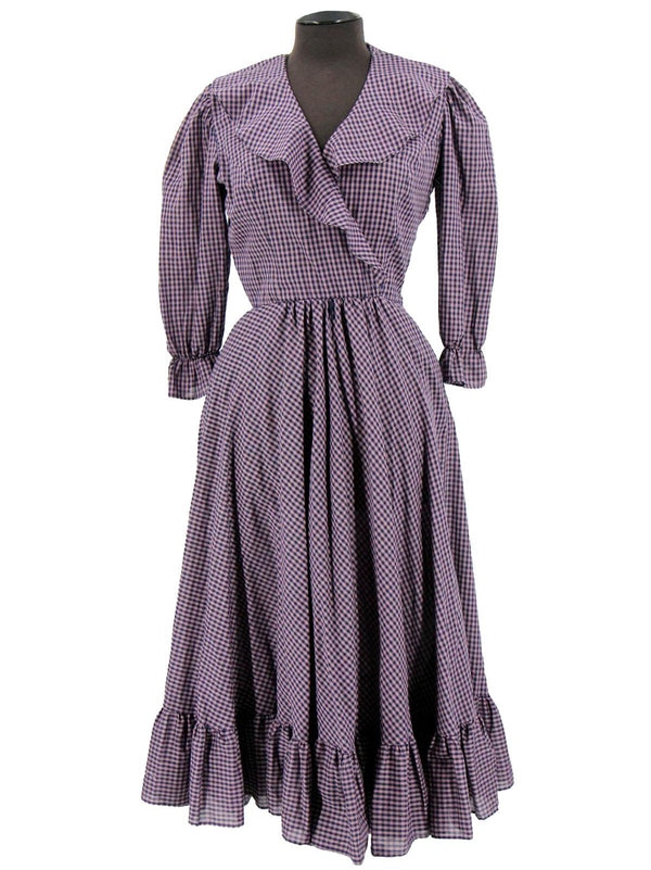 Vintage Ruffled Purple Gingham Dress