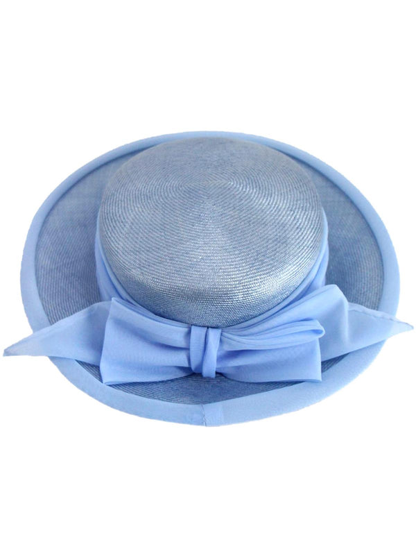 Vintage Powder Blue Bow Straw Hat