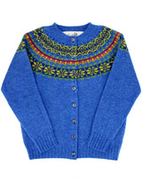1940s Style Pure Wool Fairisle Cardigan in Obrina Blue