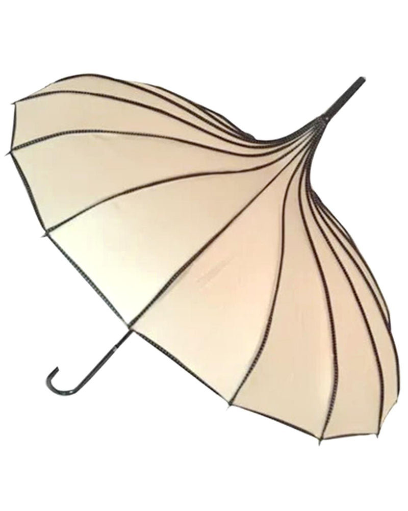 Beige Vintage Pagoda Style Polka Dot Trim Umbrella