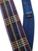 1960s Style Large Blue Check Knitted Silk Slim Tie