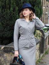 1940s Vintage Victory Skirt Suit in Grey Check