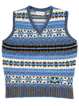Vintage Style Shetland Wool Fair Isle Vest in Skye Blue