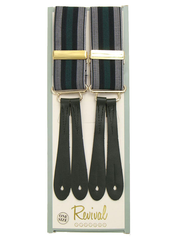 Dark Green Stripe Braces with Green Leather Loops