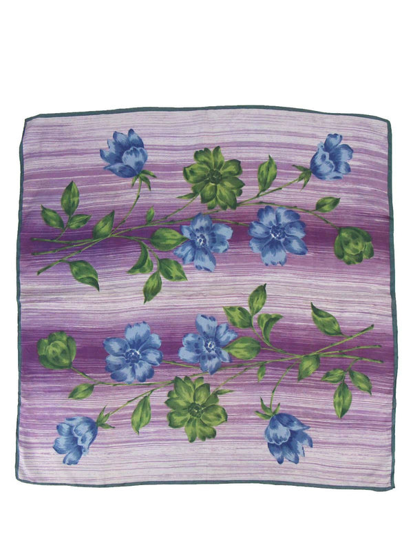 Purple & Blue Floral Print Vintage Satin Scarf