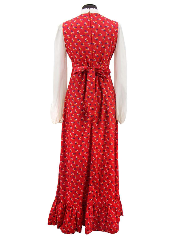 Red Floral Boho Vintage Maxi Dress