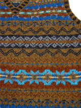 Vintage Style Shetland Wool Fair Isle Vest in Driftwood Brown