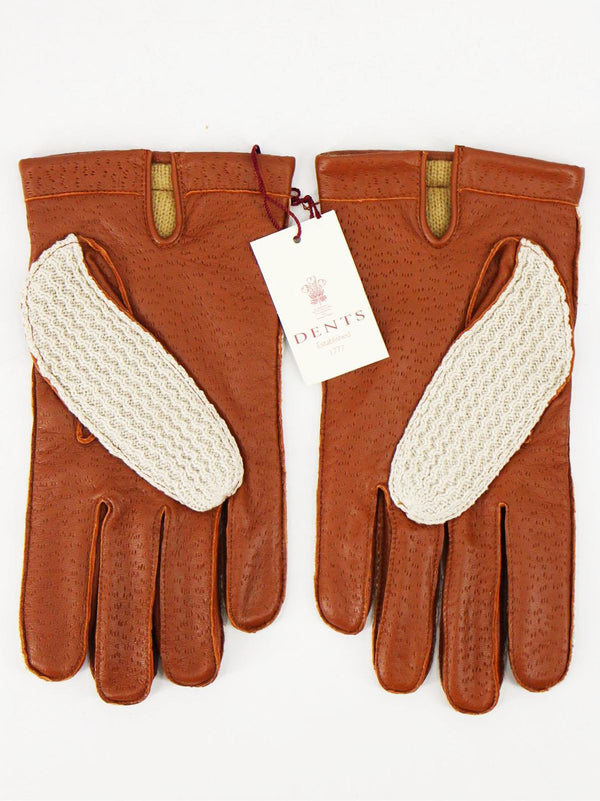 Dents Tan Leather Crochet Back Driving Gloves