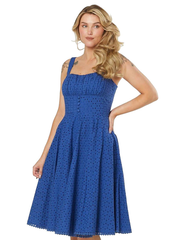 Vintage Style Blue Broderie Anglaise Swing Dress