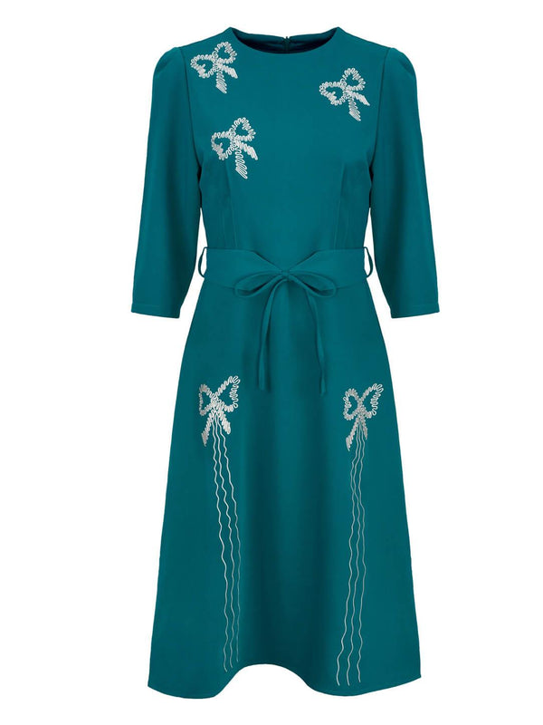 1940s Vintage Beau Belle Embroidered Dress in Green