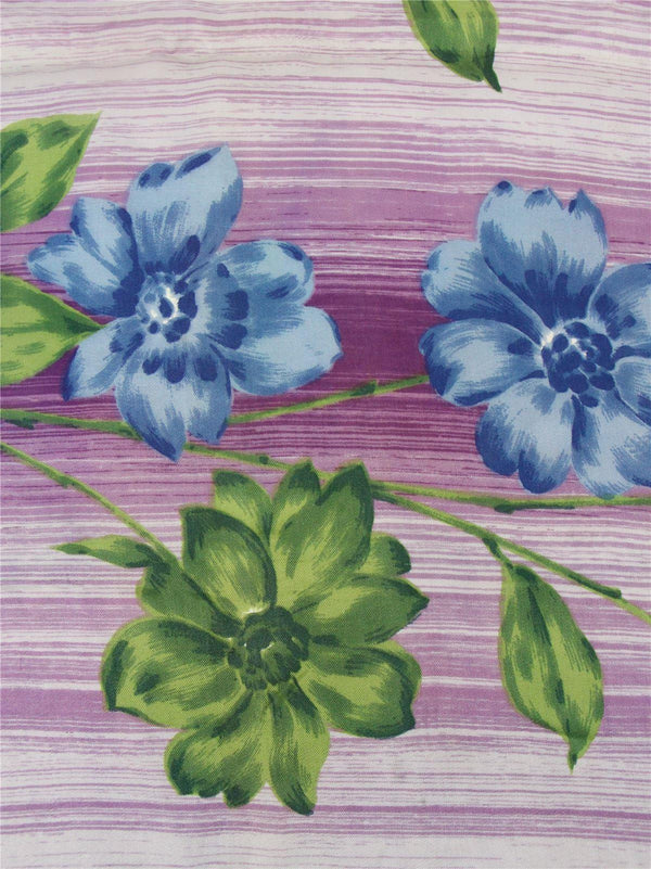 Purple & Blue Floral Print Vintage Satin Scarf