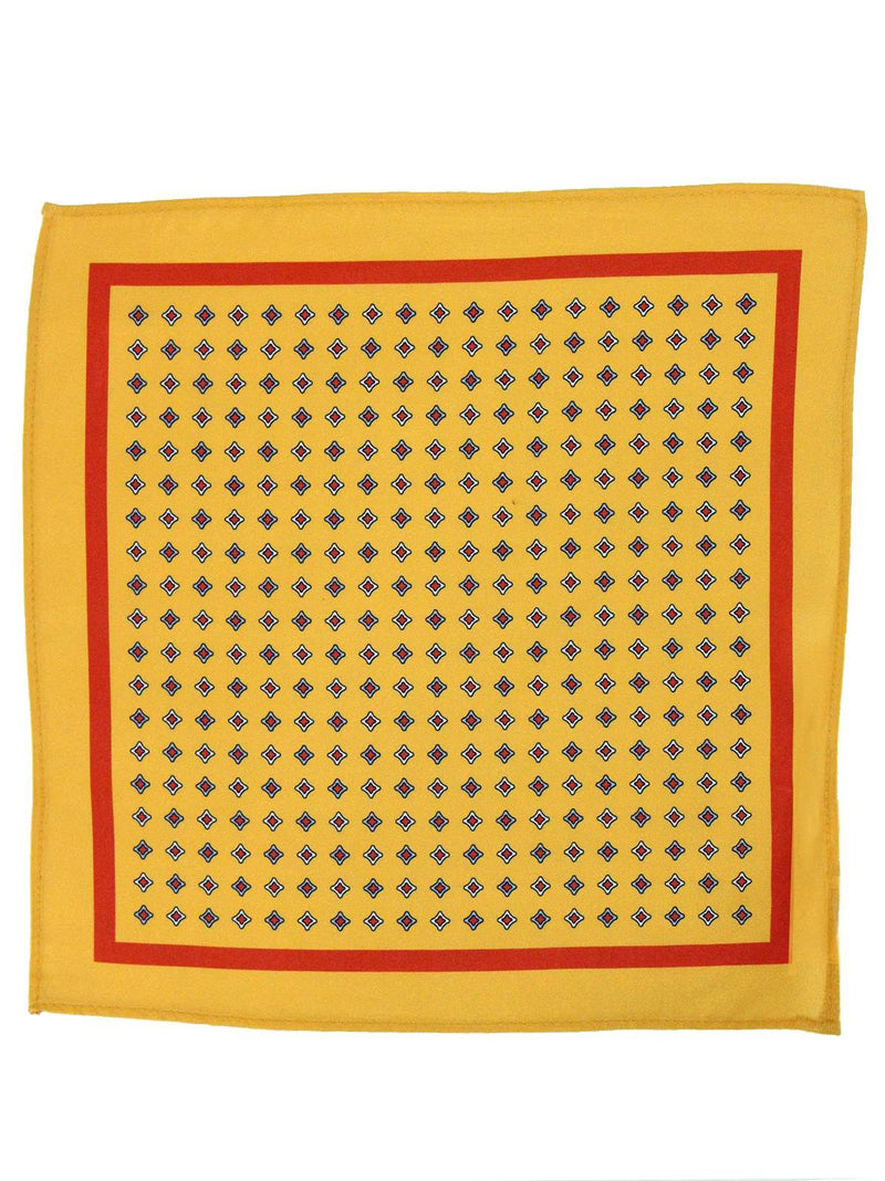 Yellow Silk Pocket Square With Diamond Pattern