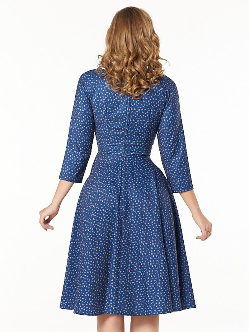 Vintage Style Blue Cherry Swing Dress