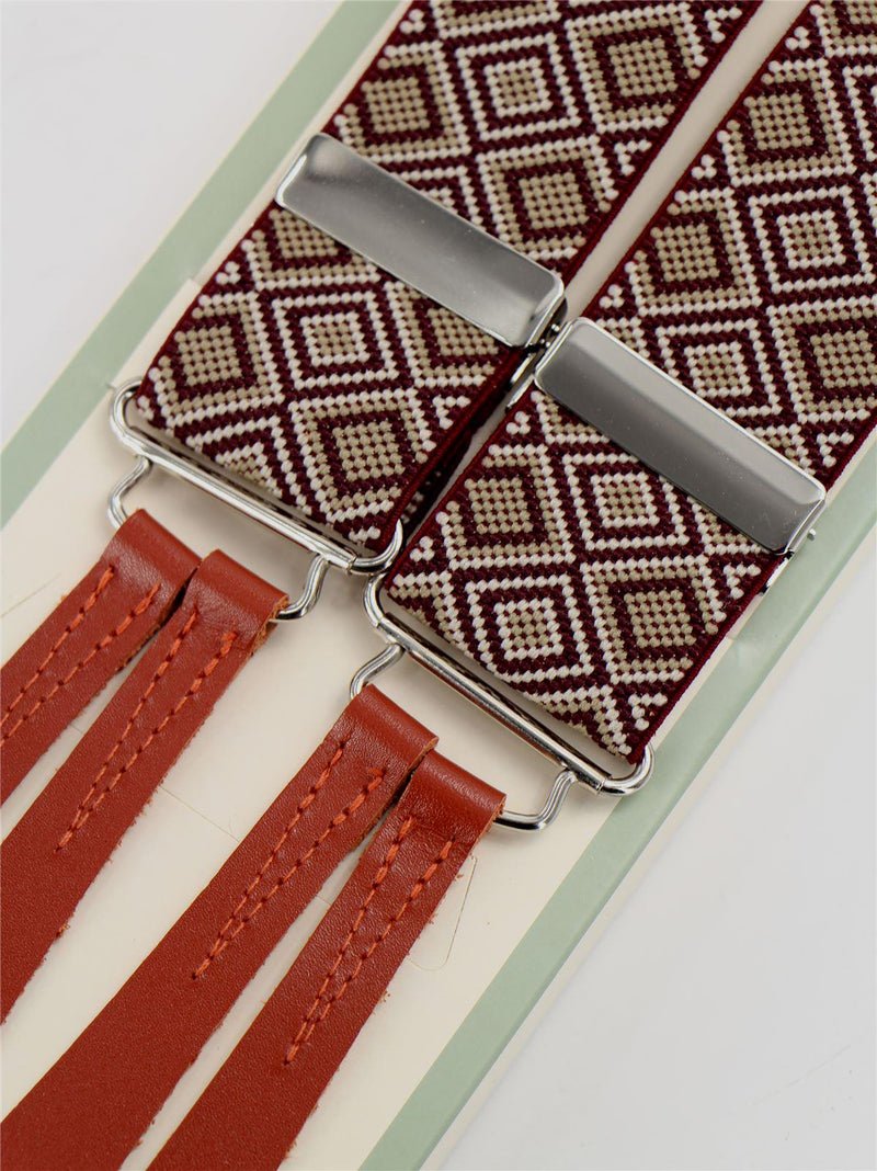 Vintage Style Maroon Diamond Braces with Leather Loops
