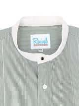 Green Stripe Collarless Grandad Shirt with Detachable Banker Collar