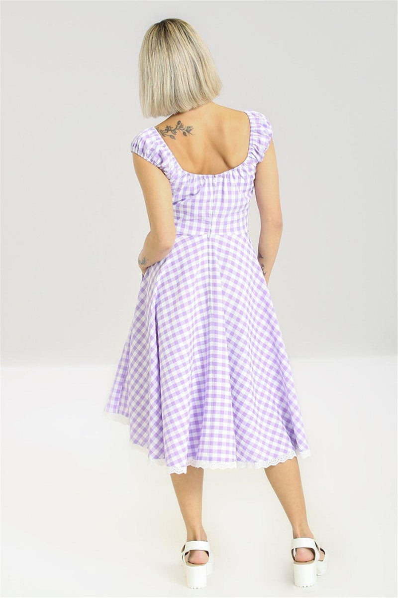 1950s Vintage Style Lavender Gingham Picnic Dress