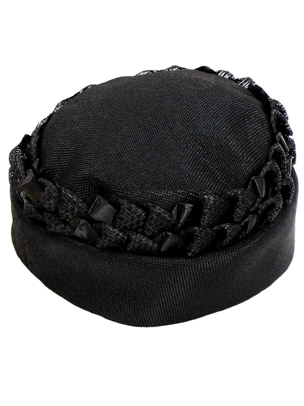 Cuffed Black Lattice 1960s Vintage Hat