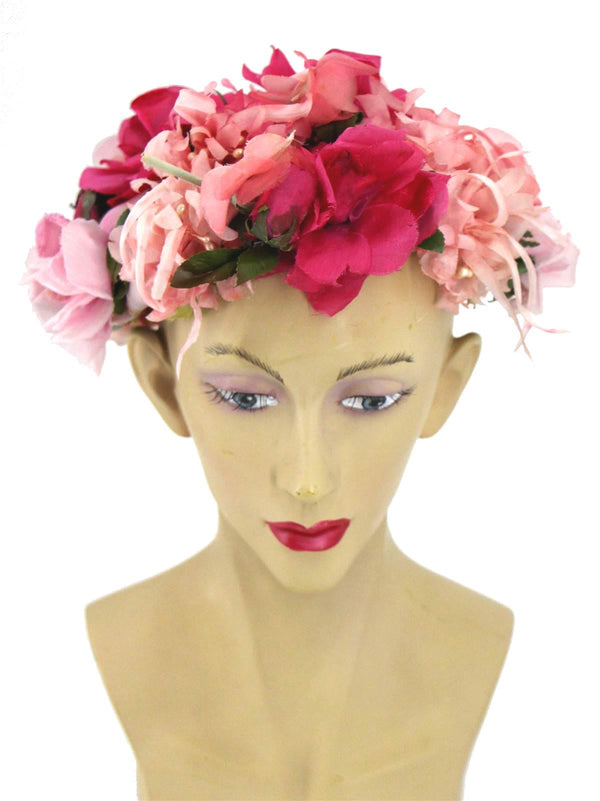 Deep Pink Flower Bomb Vintage 1960s Hat