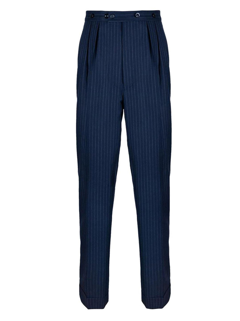 Pure Wool Navy Pinstripe 1940s Suit Trousers (Unhemmed)