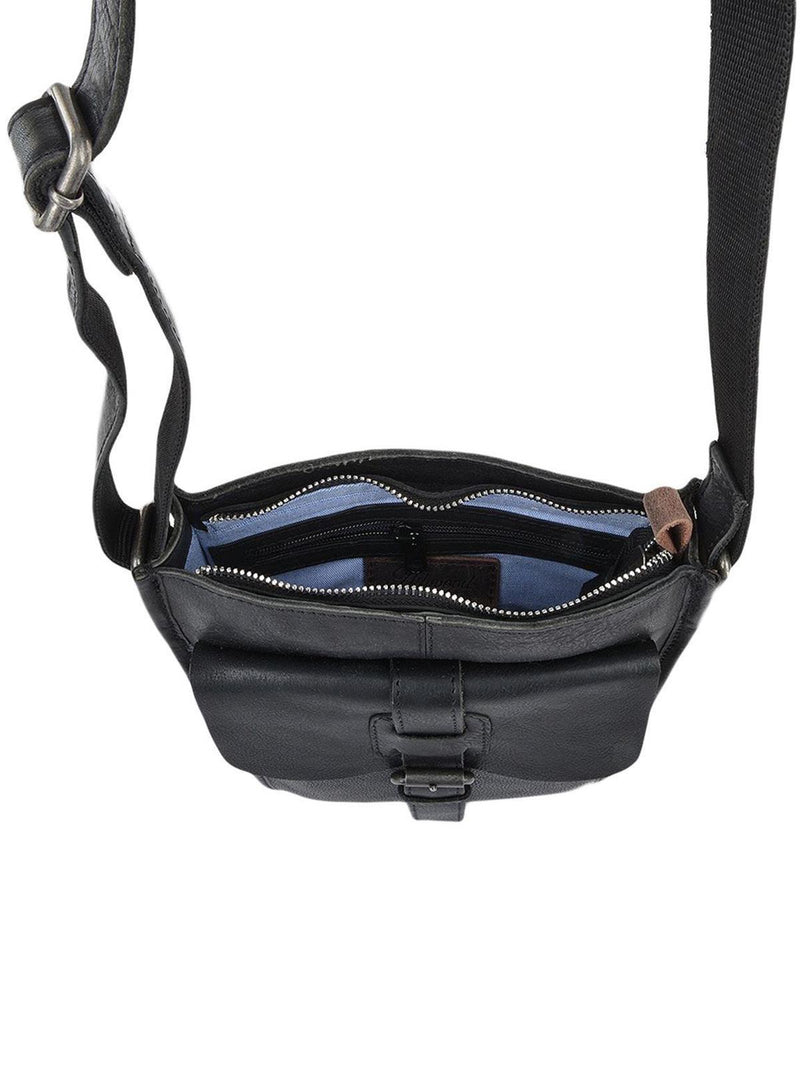 Men's Small Black Leather Vintage Style Crossbody Bag