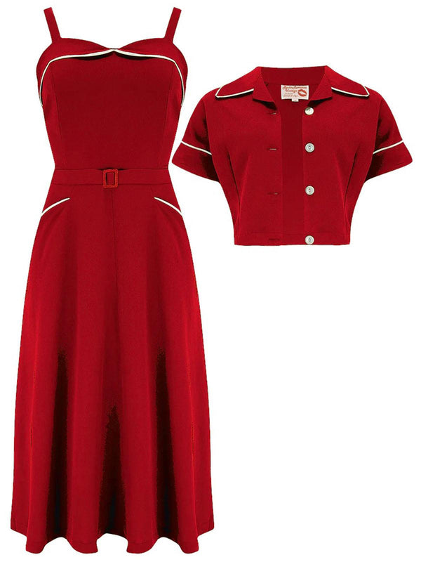 Two Piece Vintage Style Red Dress & Bolero Set