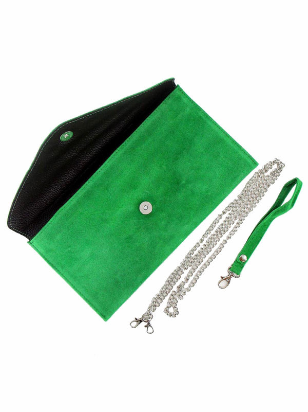 Green Real Suede Vintage Look Envelope Clutch Bag