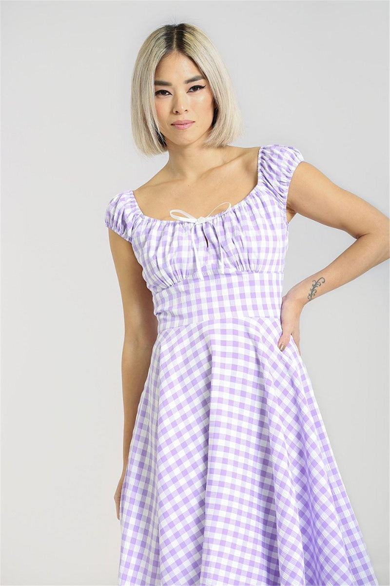 1950s Vintage Style Lavender Gingham Picnic Dress