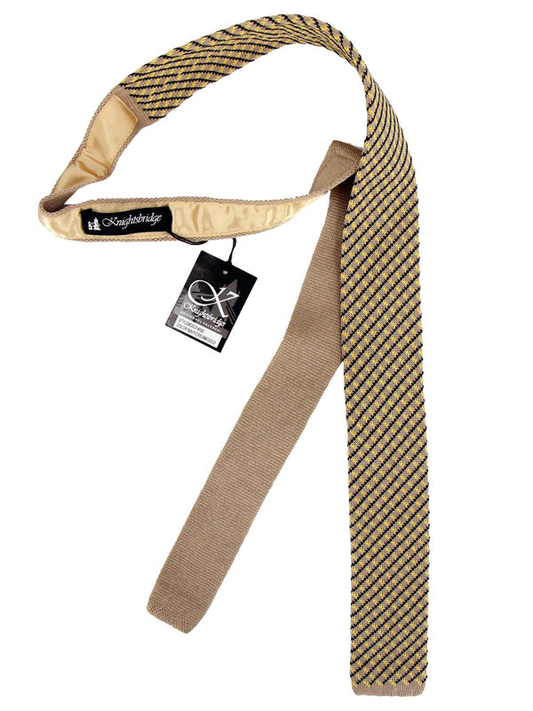 1960s Style Beige Check Knitted Silk Slim Tie