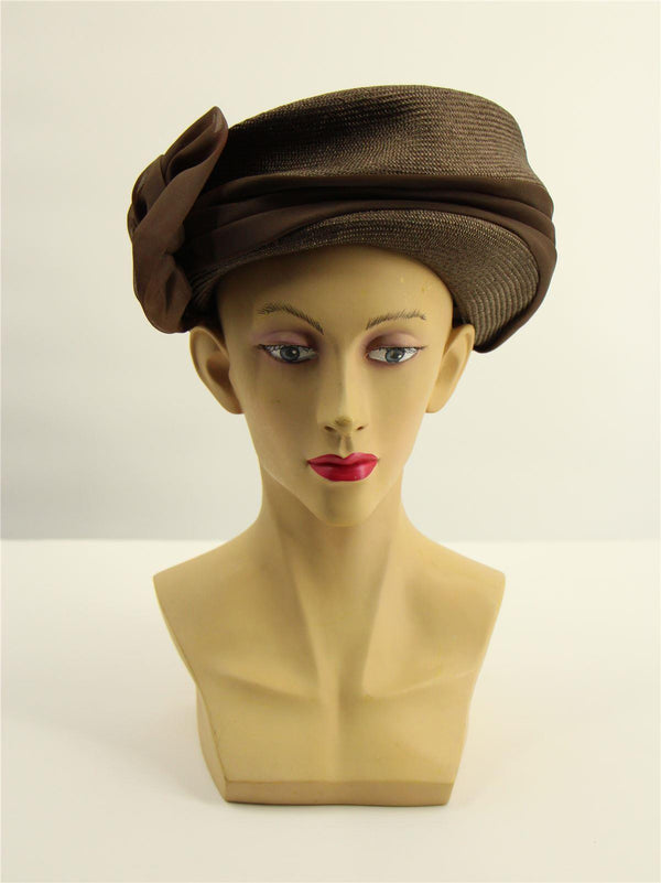 Vintage Woven Brown Chiffon Pleated Hat