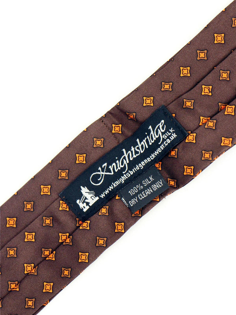 Brown & Orange Diamond Print Silk Vintage Style Cravat