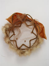 Rust Circlet Vintage Hat with Satin Bow & Fur Trim