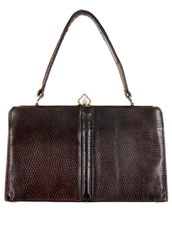 Classic Riviera Brown Lizard Skin Vintage Frame Bag