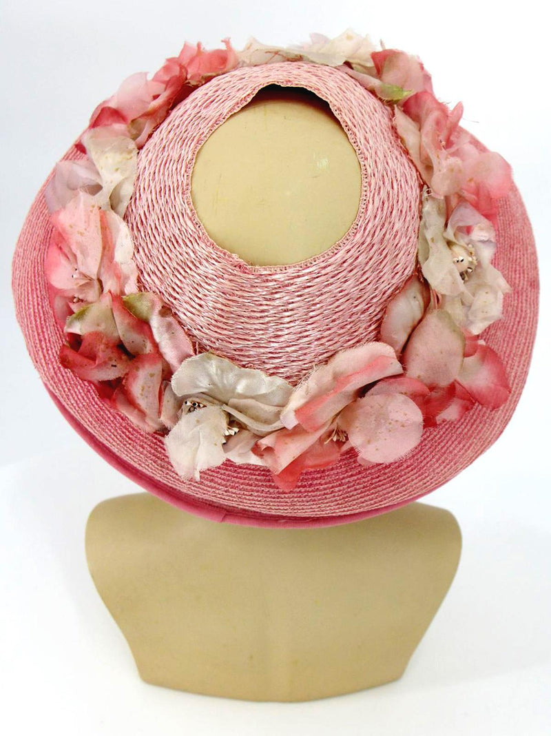 True Vintage Pink Floral Open Crown Hat