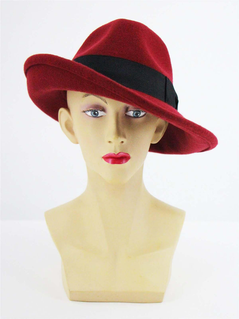 Red 1940s Vintage Fedora Style Tilt Hat