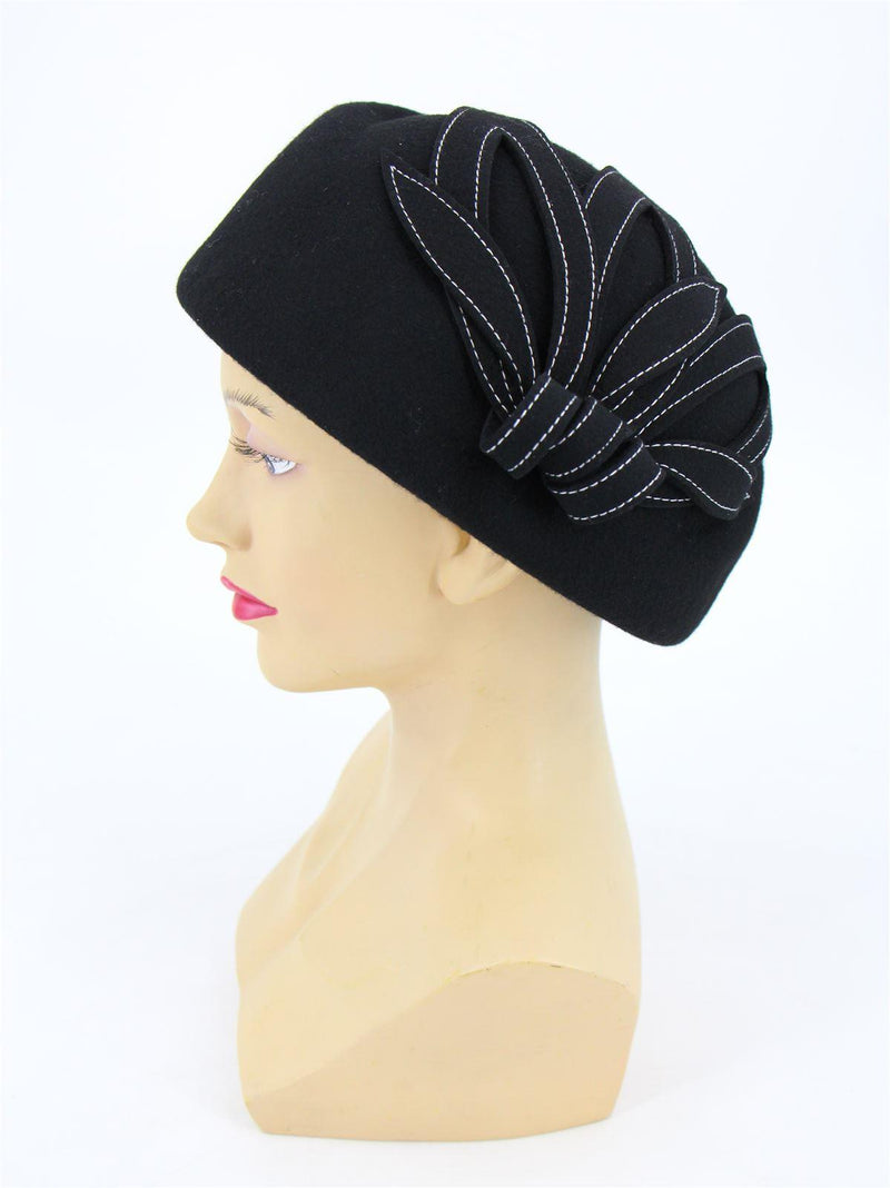 Vintage 40s Style Black Petal Trimmed Hat